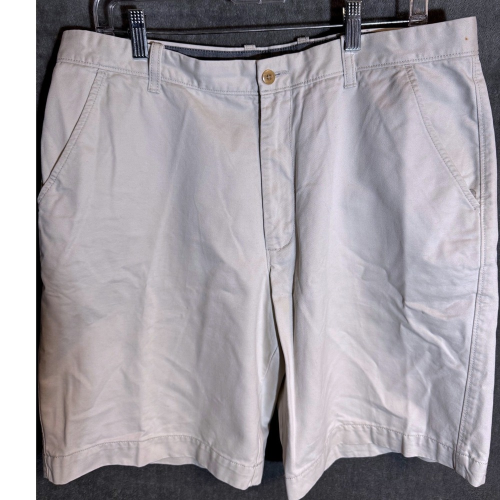Madison Mens Khaki Chino Shorts Size 34W Tan Cotton Twill Flat Front Casual